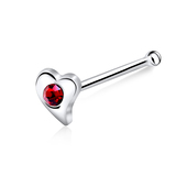 Stone Heart Shaped Silver Bone Nose Stud NSKD-200